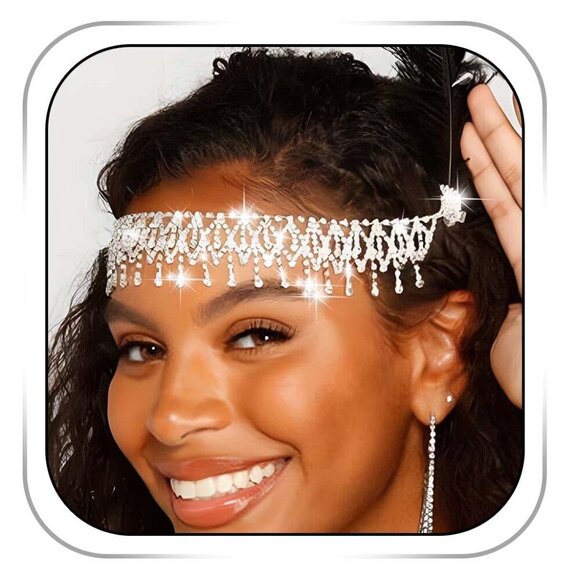 Accessories - Rhinestone Head Chain Silver Boho Jewelry Wedding Bridal Hair Accessory